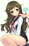  brown_eyes brown_hair cheek_poking long_hair national_shin_ooshima_school_uniform poking school_uniform shinomiya_himawari short_shorts shorts utsugi_(skydream) vividred_operation 