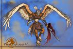  ?? avian canine female mammal mask pfv pixiv_fantasia_v polearm sky solo spear tribal warrior wings 