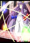  bow crescent dress hair_bow hat highres long_hair magic_circle niwatazumi patchouli_knowledge purple_eyes purple_hair ribbon sketch solo touhou 