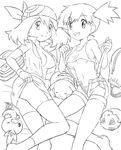  2girls ass breasts haruka_(pokemon) kasumi_(pokemon) multiple_girls nintendo pikachu pokemoa pokemon pokemon_(anime) sketch soara togepi torchic underboob 