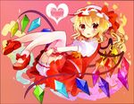  ascot bad_id bad_pixiv_id blonde_hair bloomers blush bow broken broken_chain chain fang flandre_scarlet garter_straps hat hat_bow heart looking_at_viewer mob_cap open_mouth pink_eyes puffy_sleeves remimim shirt short_sleeves side_ponytail skirt skirt_set smile solo thighhighs touhou underwear upskirt vest white_legwear wings wrist_cuffs 