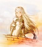  agnes_oblige arm_support bravely_default:_flying_fairy bravely_default_(series) graphite_(medium) highres long_hair nanpou_(nanpou0021) sketch solo traditional_media wind 