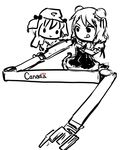  canadarm canadian_flag chibi ibaraki_kasen international_space_station kawashiro_nitori merpperoni multiple_girls prosthesis simple_background spot_color touhou white_background 