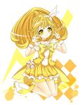  bike_shorts blonde_hair boots bow choker cure_peace double_v hair_flaps highres hoxi kise_yayoi long_hair magical_girl ponytail precure shorts shorts_under_skirt skirt smile_precure! solo tiara v wrist_cuffs yellow yellow_bow yellow_eyes yellow_shorts yellow_skirt 