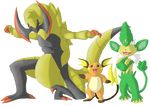  dragon feral group happy haxorus mammal monkey nintendo open_mouth pok&#233;mon pok&eacute;mon primate raichu red_eyes simisage video_games 