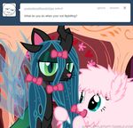  blue_eyes bow cat_ears changeling equine female feral fluffle_puff friendship_is_magic green_eyes green_hair hair horn horse mammal mixermike622 my_little_pony pink_hair pony queen_chrysalis_(mlp) wings 