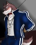  abs anthro biceps black_nose blush bound brown_fur bulge canine chain clothing coach collar frown fur gay hentist hideo_katashi hideo_katashi_(character) jacket jeans leash looking_at_viewer male mammal muscles open_shirt pants pecs pose rope shirt solo standing toned vest whistle white_fur wolf yellow_eyes 