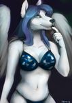  canine clothed clothing female looking_at_viewer mammal porin skimpy solo swimsuit tight_clothing wings wolf 