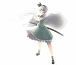  blue_eyes bow frills hair_bow hairband hitodama katana konpaku_youmu konpaku_youmu_(ghost) lauqe mary_janes sheath sheathed shoes short_hair silver_hair socks sword touhou weapon 