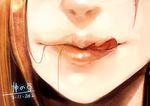  beancurd close-up dated hair_in_mouth katarina_du_couteau league_of_legends licking_lips light_smile lips long_hair nose red_hair scar smile solo tongue tongue_out 