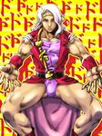  headband heart jojo_no_kimyou_na_bouken leotard long_hair male_focus pink_leotard purple_hair red_eyes solo tit_horse vanilla_ice white_hair 