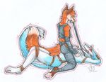  ball_gag bdsm bondage bound breasts canine chest_tuft domination duo female fox fur gag grostenmeiers legwear male mammal mark murrkus paws rubber sergal straight titfuck toeless_socks tuft 