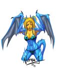  anthro blonde_hair breasts dragon female geckzgo hair horn plain_background solo transformation white_background wings 