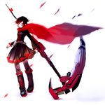  boots cape corset crescent_rose pantyhose ruby_rose rwby scythe short_hair skirt so-bin solo weapon 