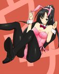  animal_ears black_legwear bow bowtie bunny_ears bunnysuit detached_collar kurobuta_(iina) long_hair original pantyhose ponytail solo wrist_cuffs 