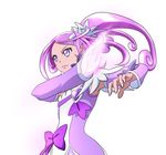  arm_warmers bow cure_sword dokidoki!_precure energy eyelashes kenzaki_makoto long_hair magical_girl ponsuke ponytail precure purple purple_eyes purple_hair purple_skirt ribbon serious skirt solo white_background 