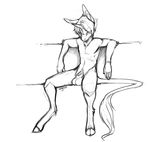  balls dogrot equine greyscale hooves horn male mammal monochrome sitting sketch solo spread_legs spreading unicorn 