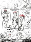  ambiguous_gender basket canine clothing comic comic_sans dialog english_text female forest hat human lagomorph little_red_riding_hood mammal rabbit red_hat text transformation tree wolf 