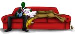  2013 ? anonymous avian book bottle clothing duo eyes_closed female friendship_is_magic gilda_(mlp) gryphon high-roller2108 lying male my_little_pony plain_background sitting sofa suit white_background 