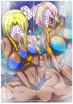  2012 2girls asura&#039;s_wrath asura's_wrath bikini blonde_hair breasts capcom dark_skin flower jewelry large_breasts lipstick long_hair lots_of_jewelry makeup multiple_girls pink_hair swimsuit 