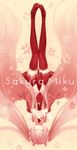  black_footwear boots character_name closed_eyes detached_sleeves etsuo hatsune_miku highres long_hair necktie pink_hair sakura_miku skirt solo thigh_boots thighhighs twintails upside-down vocaloid 