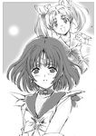  :d bishoujo_senshi_sailor_moon bow brooch chibi_usa choker double_bun earrings greyscale highres jewelry looking_at_viewer monochrome moriguchi_nao_(naonao) multiple_girls open_mouth sailor_collar sailor_saturn sailor_senshi_uniform school_uniform serafuku short_hair smile star star_choker tiara tomoe_hotaru twintails 