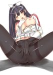  black_legwear blush breasts clothed_masturbation crotch_seam drooling elbow_gloves fairy_tail gloves hand_in_panties highres kagura_mikazuchi large_breasts long_hair masturbation open_mouth panties panties_under_pantyhose pantyhose pussy_juice pussy_juice_puddle pussy_juice_stain pussy_juice_trail ribbon saliva solo spread_legs thighband_pantyhose underwear wet wet_clothes wet_panties wet_pantyhose xsorax812 