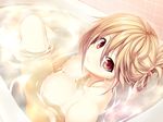  1girl bath bathtub breasts brown_hair game_cg large_breasts looking_at_viewer nipples nude orange_eyes smile tae_(yurikago) yurikago_yori_tenshi_made 