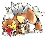  balls brown_fur cum cumshot eevee entei fur gay hands-free legendary_pok&#233;mon male nintendo orgasm penis plain_background pok&#233;mon pok&eacute;mon size_difference tranquilmyst video_games white_background yellow_eyes 