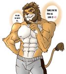  &lt;3 abs anthro biceps big_muscles black_nose brown_fur brown_hair canine claws clothing fangs feline flexing fur grin hair hentist lion male mammal muscles nipples orange_eyes pants pecs plain_background pose shishimaru_genjurou smile solo standing tan_fur teeth toned topless vein white_background white_fur 