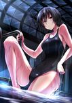  amagami bad_id bad_pixiv_id barefoot black_eyes black_hair blush competition_swimsuit covered_navel dutch_angle highres indoors moonbeam moonlight nanasaki_ai night one-piece_swimsuit partially_submerged pool pool_ladder short_hair sitting smile solo swimsuit ulrich_(tagaragakuin) water wet 