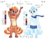  alolan_vulpix anthro barefoot biped blue_eyes blue_fur boxershorts brown_eyes brown_fur canine chest_tuft clothed clothing cub duo fluffy fluffy_tail fur gabriel_(robinstic) invalid_tag male mammal michael_(robinstic) model_sheet navel nintendo nipples open_mouth partially_clothed pawpads pok&eacute;mon pok&eacute;mon_(species) regional_variant robinstic scarf shorts standing topless tuft underwear video_games vulpix young 