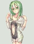  blush breasts caam_serenity_of_gusto duel_monster green_eyes green_hair highres medium_breasts shintani_tsushiya short_hair simple_background solo wet yuu-gi-ou 