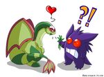  ambiguous_gender breasts claws couple dragon duo eating eyes eyes_closed feral flower flygon gengar hindpaw humor nintendo overweight pawpads paws plain_background pok&#233;mon pok&eacute;mon red_eyes scalie toes video_games white_background wings 