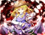  blonde_hair blue_eyes blush frog hat looking_at_viewer moriya's_iron_rings moriya_suwako ribbon short_hair smile solo sugiyuu touhou yellow_eyes 