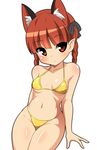  animal_ears bad_id bad_pixiv_id bikini blush braid breasts cat_ears covered_nipples extra_ears hair_ribbon highres kaenbyou_rin kyokutou_hentai_samurai long_hair looking_at_viewer navel pointy_ears red_eyes red_hair ribbon simple_background small_breasts solo swimsuit touhou twin_braids twintails white_background yellow_bikini 