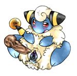  erection female fur male mareep nintendo penis plain_background pok&#233;mon pok&eacute;mon pussy pussy_juice red_eyes tranquilmyst video_games white_background white_fur 