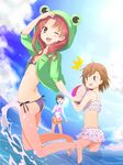  animal_hood bad_id bad_pixiv_id ball beachball bikini black_hair brown_eyes brown_hair casual_one-piece_swimsuit head_wreath highres hood hoodie long_hair misaka_mikoto multiple_girls neko_suke ocean one-piece_swimsuit pink_eyes red_hair saliva shirai_kuroko short_hair swimsuit to_aru_kagaku_no_railgun to_aru_majutsu_no_index uiharu_kazari water 