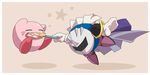  blush_stickers candy cape closed_eyes creature eating food gloves helmet honcha kirby kirby_(series) lollipop mask meta_knight no_humans simple_background star swirl_lollipop 