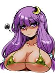  areolae bikini blush breasts cleavage covered_nipples crescent crescent_hair_ornament dark_skin hair_ornament hairclip large_breasts long_hair looking_at_viewer patchouli_knowledge purple_eyes purple_hair simple_background sketch solo swimsuit tajima_yuuki tan touhou white_background 