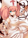  amazake_(c_kashi1010) bandages blue_eyes boushi_sekai_a_little_world hat pink_hair ravi_(boushi_sekai) short_hair simple_background solo twintails white_background 