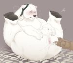  anus balls black_nose blush brown_fur butt crushfang_(sdorica_sunset) cum fingering fur humanoid_hands male male/male mammal mohumohuotou okatana overweight overweight_male polar_bear privateotou scar sdorica_sunset simple_background ursine white_fur 