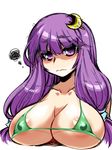  areolae bikini blush breasts cleavage covered_nipples crescent crescent_hair_ornament hair_ornament hairclip large_breasts long_hair looking_at_viewer patchouli_knowledge purple_eyes purple_hair simple_background sketch solo swimsuit tajima_yuuki touhou white_background 