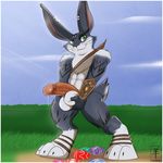  aaron_(artist) anthro balls easter_egg egg erection green_eyes lagomorph looking_at_viewer male navel nude penis precum rabbit smile solo tattoo 