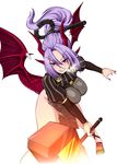  bad_id bad_pixiv_id breasts demon_wings fang fingernails grin hair_ornament hammer horns large_breasts leia_(lemuria) loincloth long_fingernails long_hair nail_polish pointy_ears ponytail purple_hair red_eyes rinkou_no_lemuria smile solo tokitaka_(amaterath) wings 