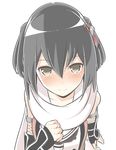  bad_id bad_nicoseiga_id bare_shoulders black_hair blush brown_eyes buttons commentary_request elbow_gloves fingerless_gloves gloves hair_between_eyes hair_ornament kantai_collection looking_at_viewer masupa_kiriu neckerchief remodel_(kantai_collection) scarf school_uniform sendai_(kantai_collection) serafuku simple_background smile solo two_side_up white_background white_scarf 