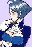  ahoge bad_id bad_pixiv_id blue_eyes blue_hair blush breast_hold breasts cleavage cleavage_cutout cravat elisabeth_blanctorche large_breasts majoccoid short_hair solo the_king_of_fighters upper_body 