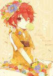  bad_id bad_pixiv_id basara_masa bubble_blowing chewing_gum english flower hair_flower hair_ornament male_focus marui_bunta red_hair solo tennis_no_ouji-sama 