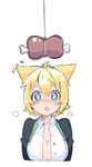  animal_ears bad_id bad_pixiv_id blazer blonde_hair blue_eyes blush boned_meat breasts drooling food gj-bu jacket kirara_bernstein meat medium_breasts namo_(goodbyetears) open_clothes open_mouth open_shirt school_uniform shirt short_hair solo string unbuttoned 