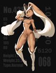  black_sclera breasts bunny english gen_4_pokemon lopunny navel no_humans pokemon pokemon_(creature) simple_background standing thighs wadani_hitonori yellow_eyes 